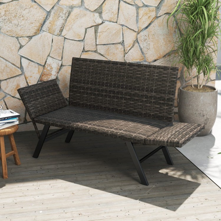 Rattanowa sofa ogrodowa z regulowanymi podłokietnikami COSTWAY