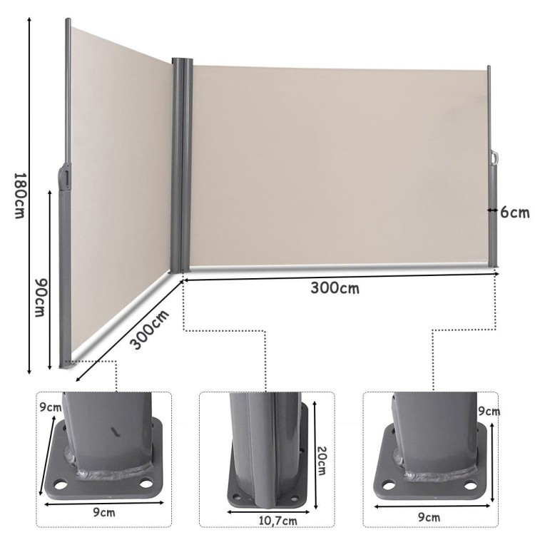 Podwójna składana markiza boczna do ogrodu 600 x 180cm