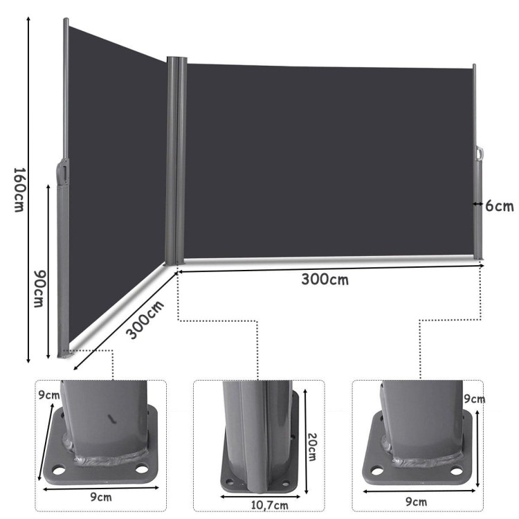 Podwójna składana markiza boczna do ogrodu 600 x 160 cm