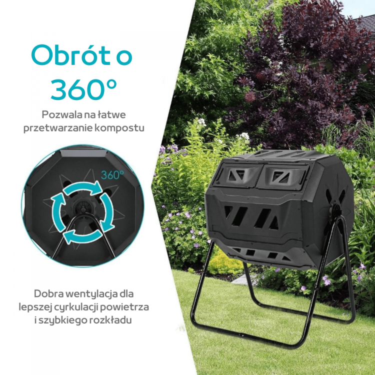 Obrotowy pojemnik na kompost z podwójną komorą