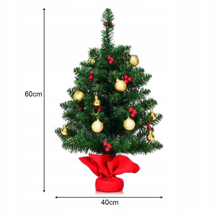 Sztuczna mini choinka 60 cm z lampkami LED i ozdobami