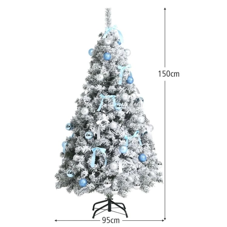 Ośnieżona choinka sztuczna sosna z ozdobami i światłami LED 150 cm