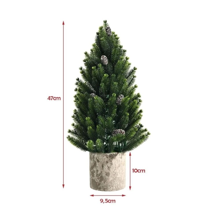 Mini choinka na biurko 47 cm z szyszkami i podstawą