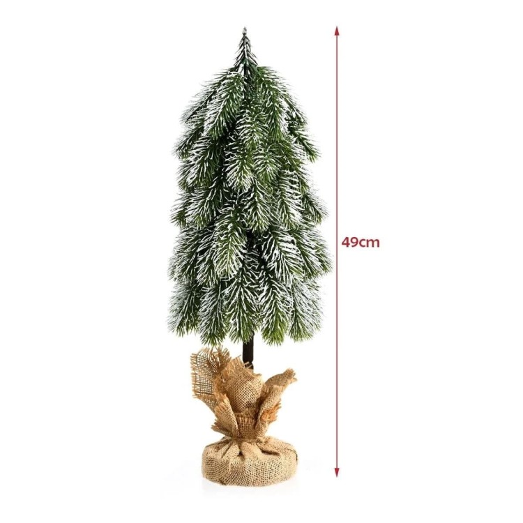 Mini choinka na biurko 49 cm ośnieżona ze stojakiem