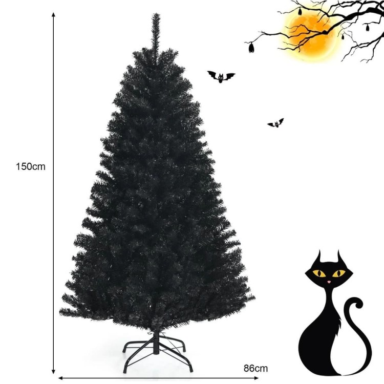 Unikalna sztuczna choinka czarna z lampkami LED 150 cm