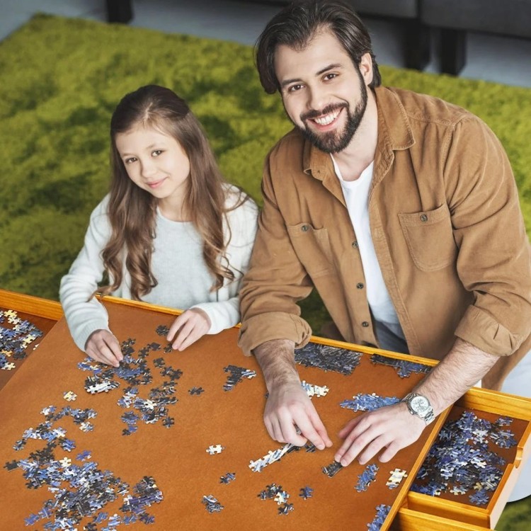 Drewniana tablica na puzzle z 4 szufladkami 80 x 65 cm