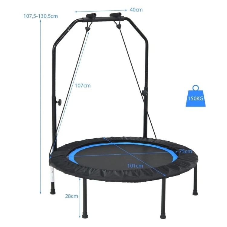 Składana mini trampolina fitness z regulowaną wysokością i 2 opaskami