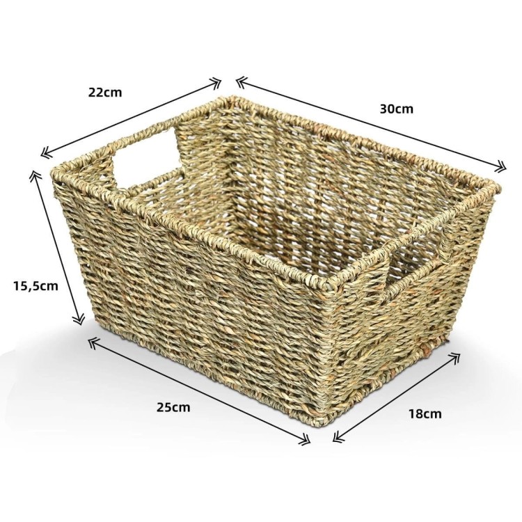 Zestaw 4 prostokątnych koszy z trawy morskiej z uchwytami 30 x 22 x 15,5 cm