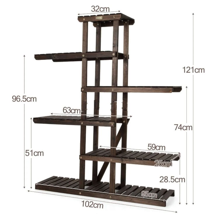 6-poziomowy drewniany kwietnik 102 x 27 x 121 cm