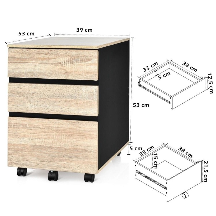 Mobilna szafka na dokumenty z 3 szufladami do biura 39 x 53 x 58 cm
