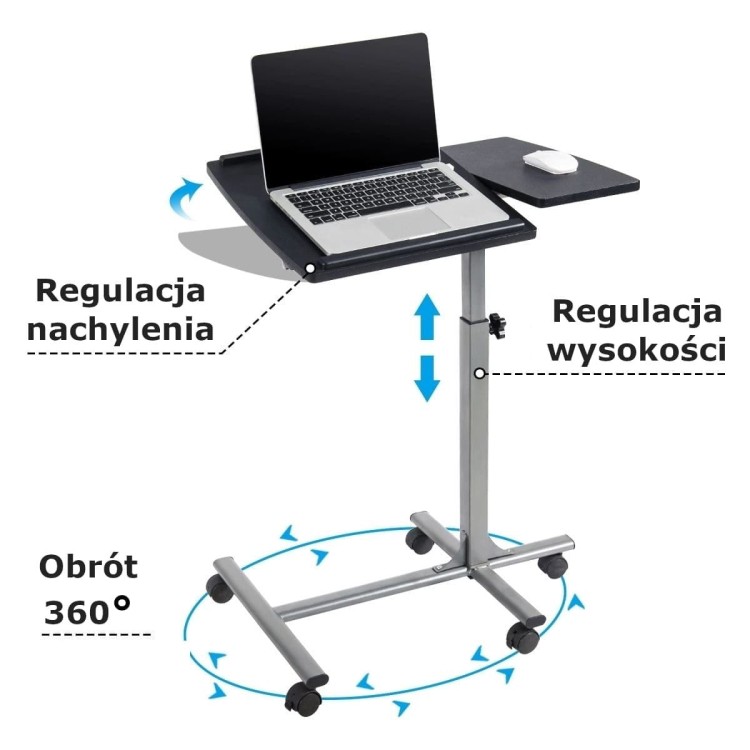 Regulowany stojak na laptop na kółkach z regulacją wysokości i nachylenia