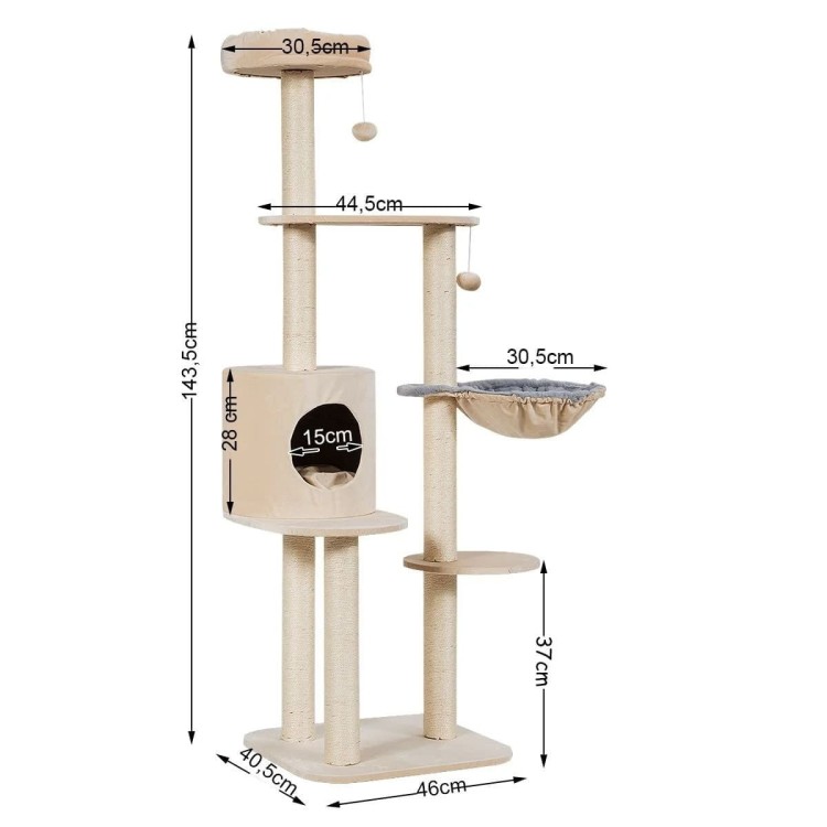 5-poziomowy drapak dla kota z budką 144 cm