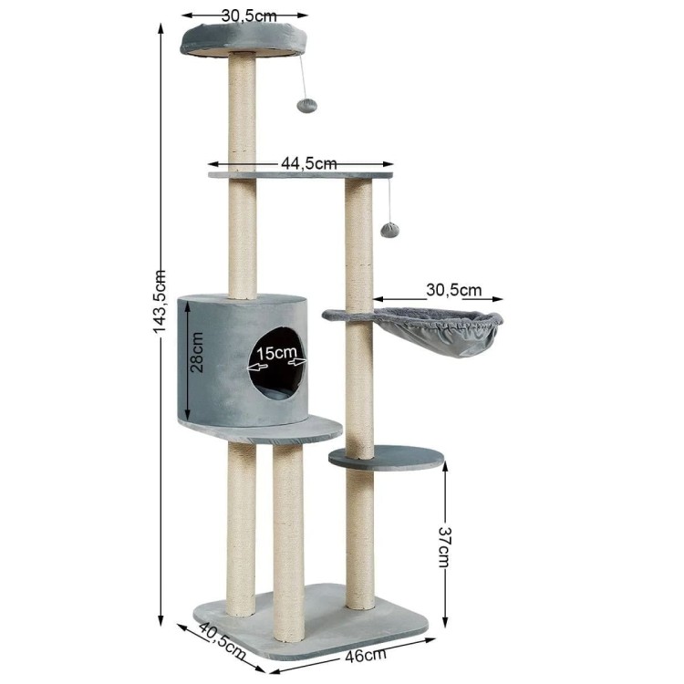 5-poziomowy drapak dla kota z budką 144 cm