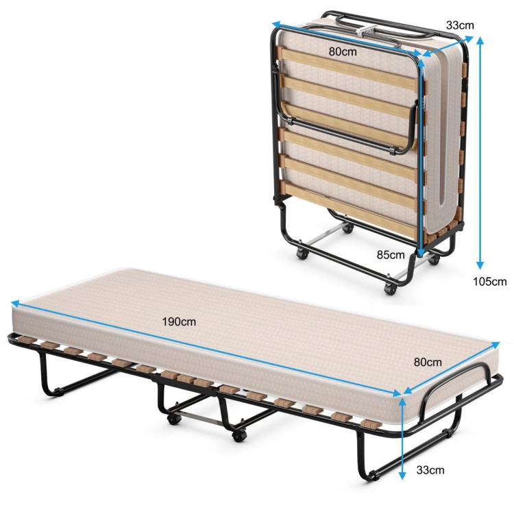 Łóżko składane z grubym materacem z pianki memory 190 x 80 x 33 cm