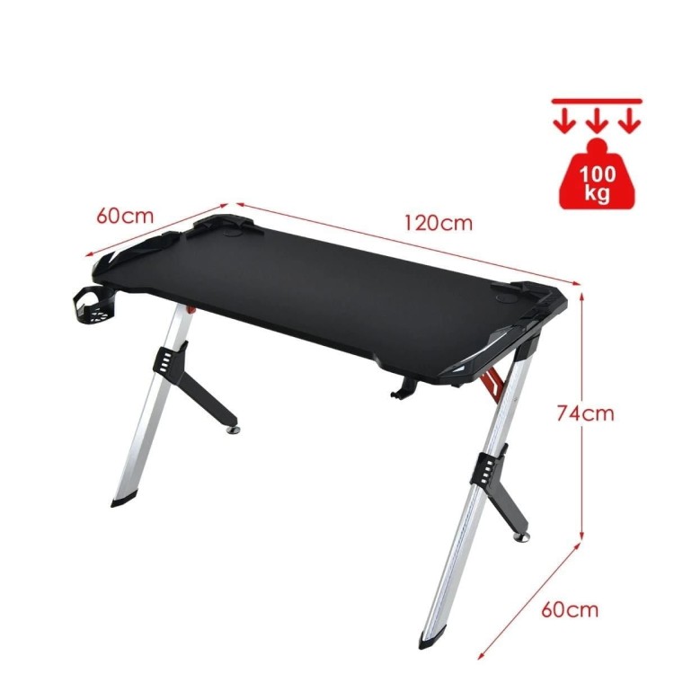 Ergonomiczne biurko do gier ze światłami LED RGB 120 x 60 x 77 cm