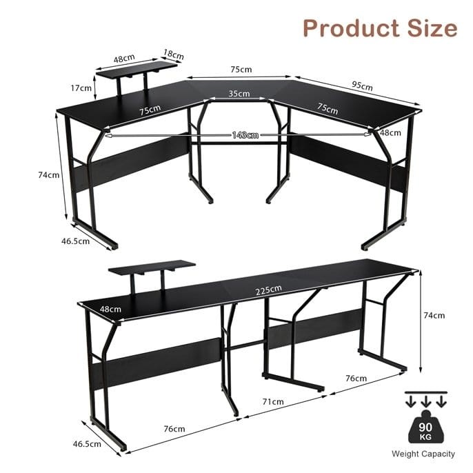 Biurko narożne z podstawką pod monitor 225 x 48 x 91 cm