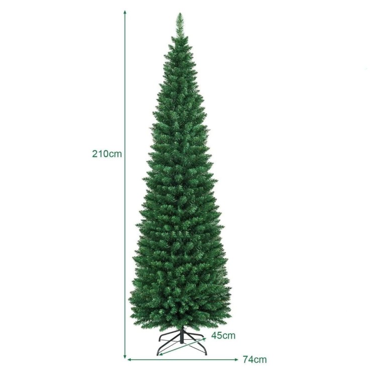 Wąska sztuczna choinka ze stalową podstawą 210 cm