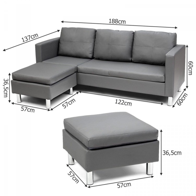 Sofa ze sztucznej skóry z podnóżkiem 188 x 62 x 60 cm