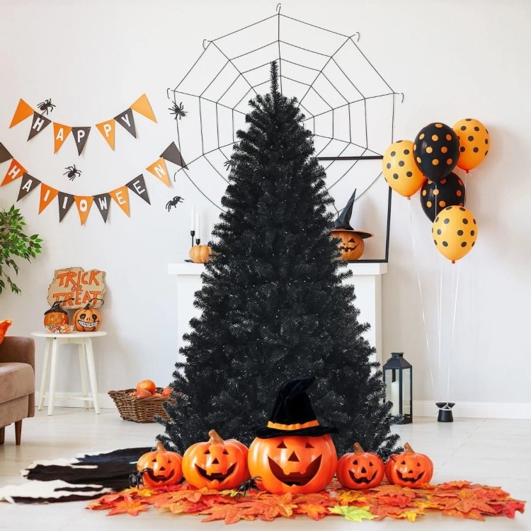Unikalna choinka na Halloween - czarna z lampkami LED 180 cm