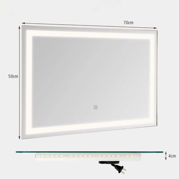 Lustro łazienkowe podświetlane LED 70 x 50 cm