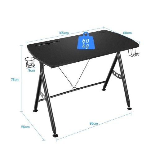 Ergonomiczne biurko gamingowe z uchwytem na kubek i otworem na kable 105 x 60 x 76 cm
