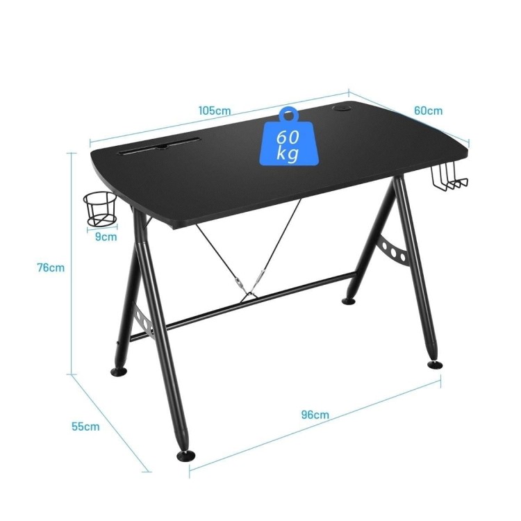Ergonomiczne biurko gamingowe z uchwytem na kubek i otworem na kable 105 x 60 x 76 cm