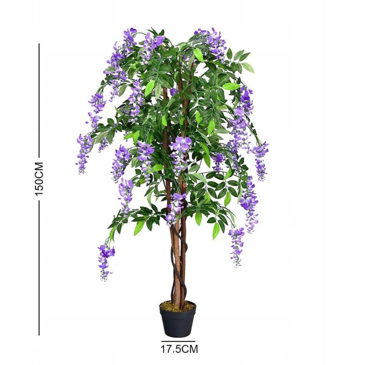 Sztuczna roślina drzewo z kwiatami wisteria 150cm