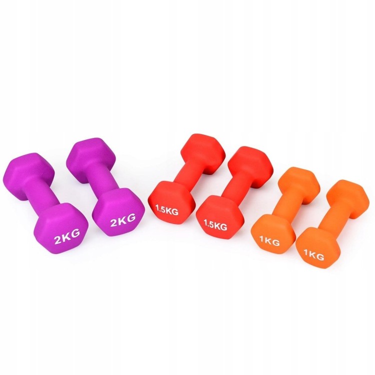 Zestaw 6 hantli ze stojakiem 1kg 1.5kg 2 kg