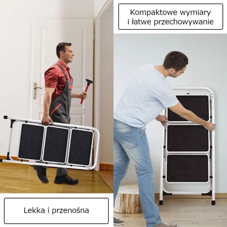 Składana drabina domowa 3 stopnie z podestem