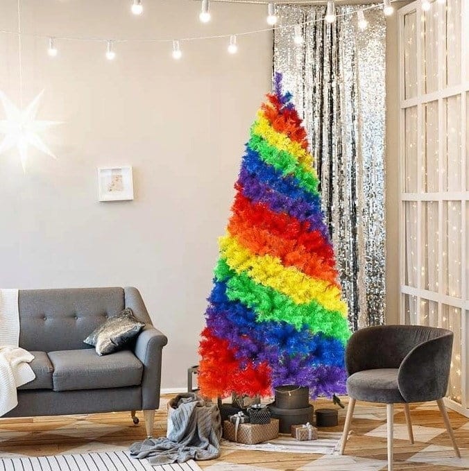 Sztuczna choinka świąteczna tęczowa 210cm