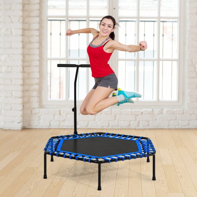 Trampolina fitness z uchwytem i cichymi gumami bungee