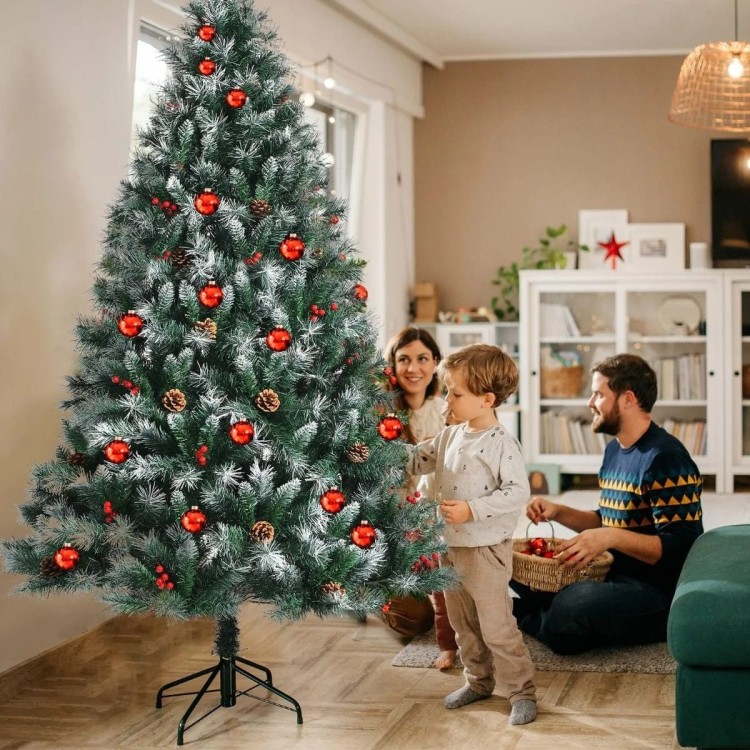 Sztuczna choinka ośnieżona 180 cm z ozdobami i metalowym stojakiem