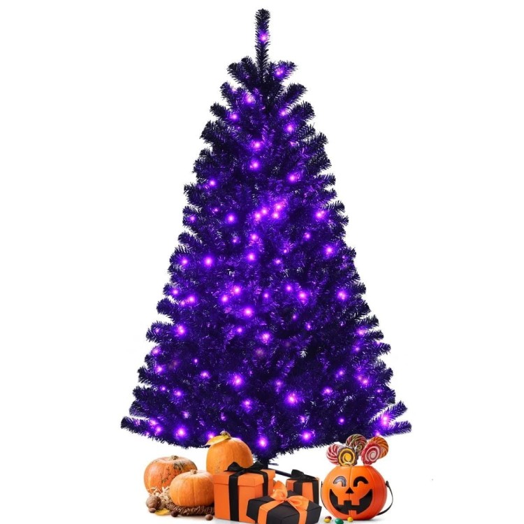 Unikalna sztuczna choinka czarna z lampkami LED 150 cm