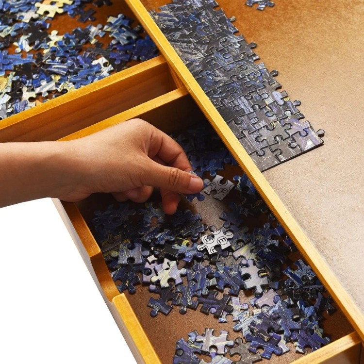 Drewniana tablica na puzzle z 4 szufladkami 80 x 65 cm