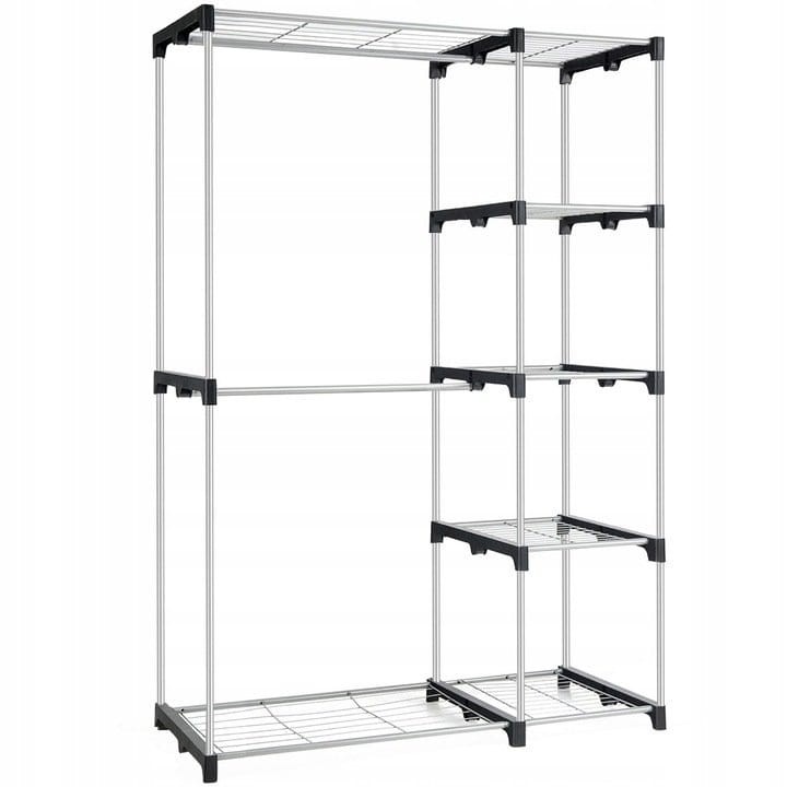 Wieszak metalowy garderoba na ubrania z półkami