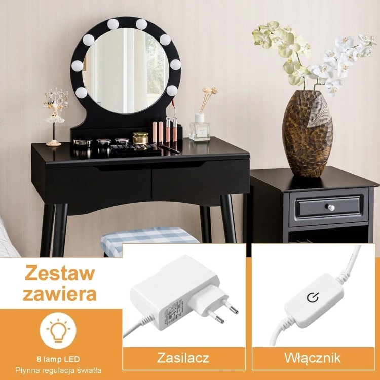 Toaletka z podświetleniem + stołek 80 x 40 x 132 cm
