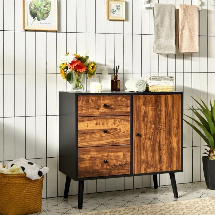 Komoda retro z 3 szufladami i szafką z drzwiczkami 80 x 40 x 76,5 cm