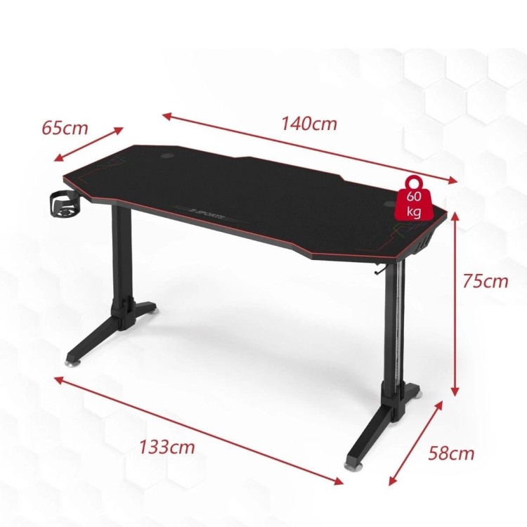 Biurko gamingowe z oświetleniem LED 140 x 65 x 75 cm