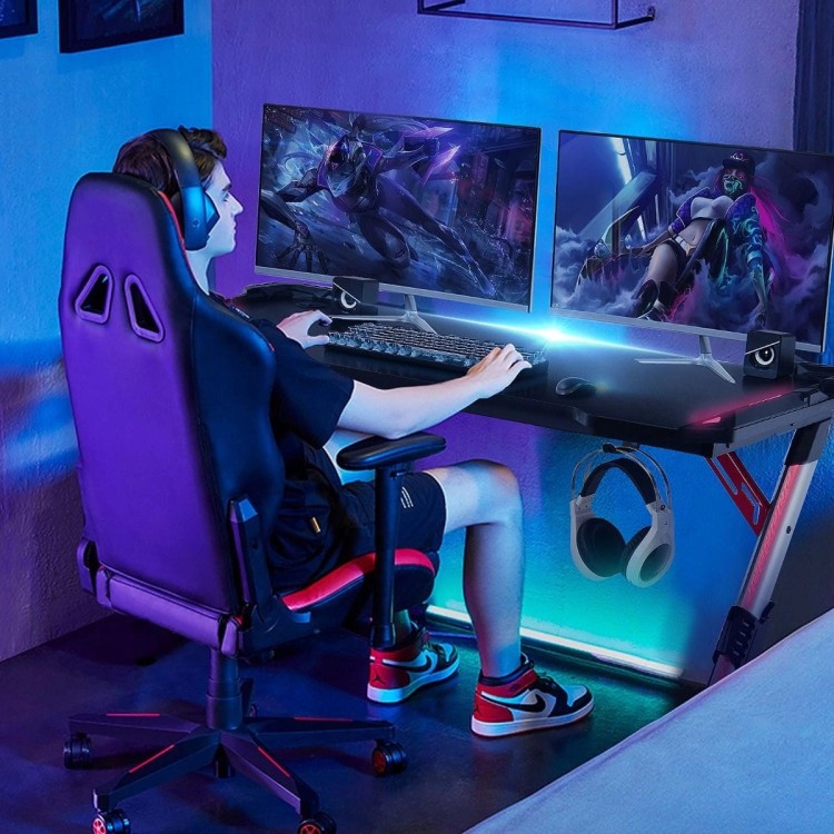 Ergonomiczne biurko do gier ze światłami LED RGB 120 x 60 x 77 cm