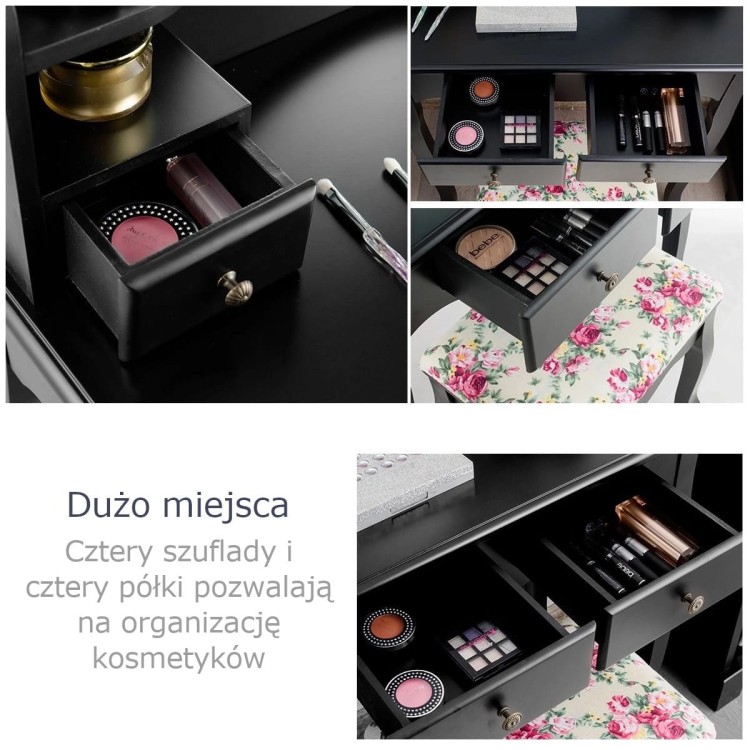 Toaletka kosmetyczna z lustrem i taboretem