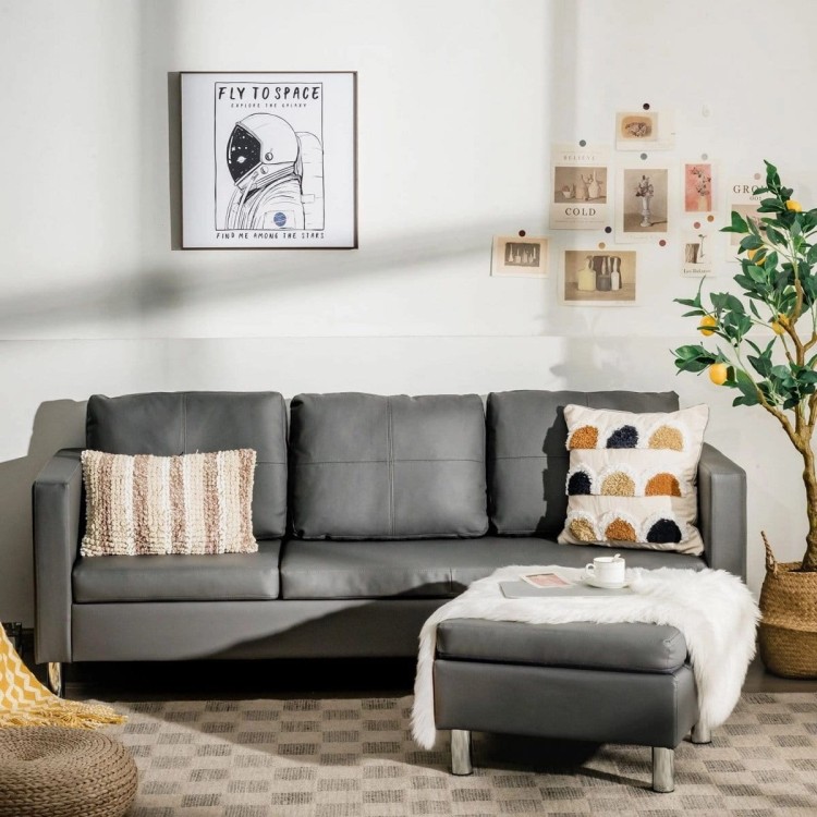 Sofa ze sztucznej skóry z podnóżkiem 188 x 62 x 60 cm