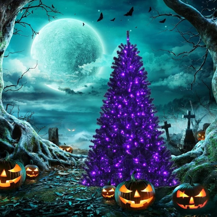 Unikalna choinka na Halloween - czarna z lampkami LED 180 cm