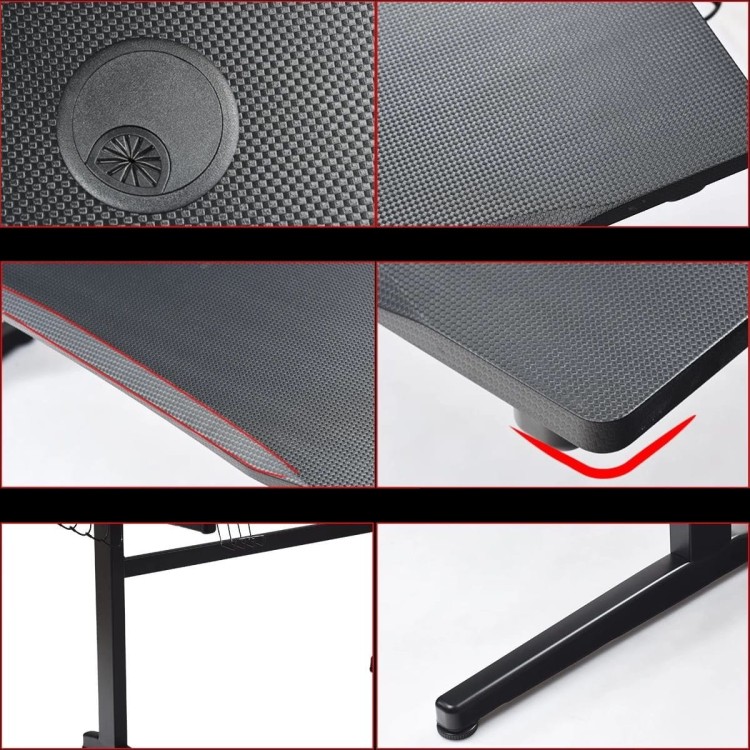 Ergonomiczne biurko gamingowe z blatem 115 cm z uchwytami na napój i słuchawki