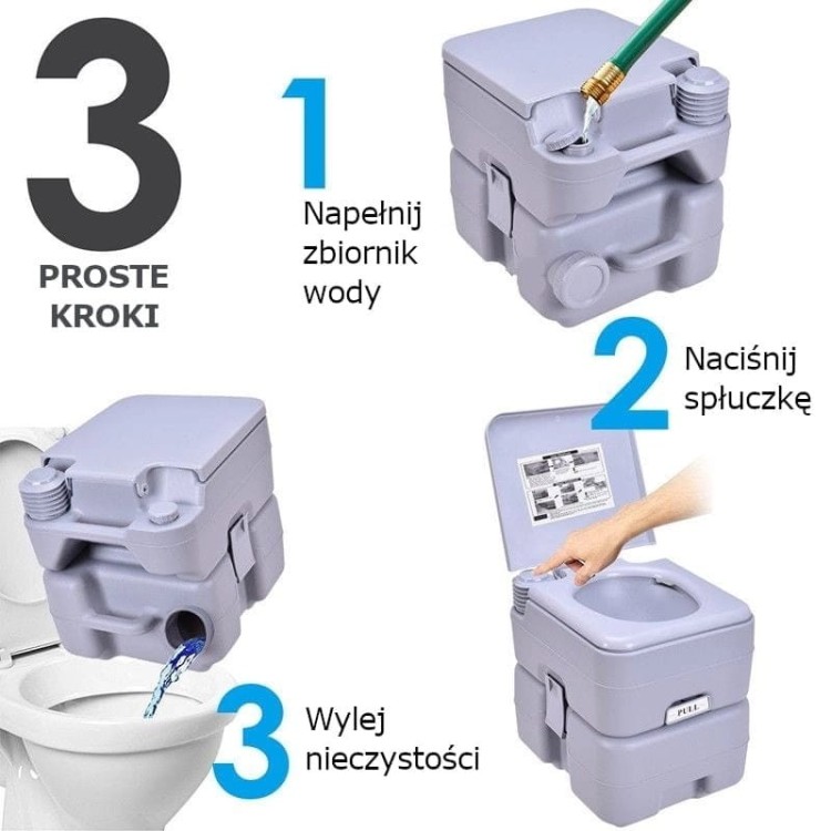 Przenośna toaleta turystyczna ze spłuczką 20 l
