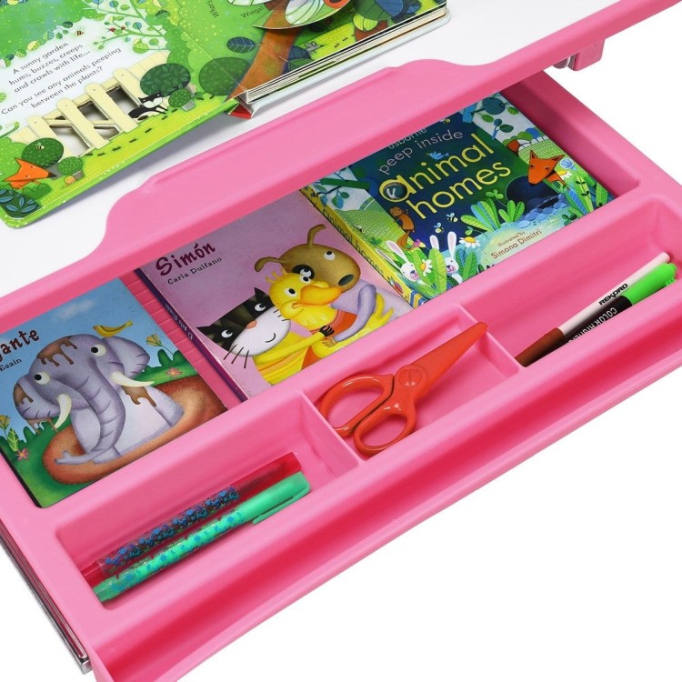 Stół kreślarski biurko szkolne z krzesłem dla dziecka pink