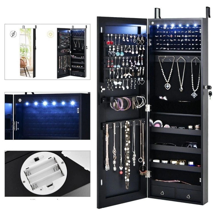 Organizer na biżuterię z 6 lampkami LED i 2 szufladami 36 x 10 x 108 cm
