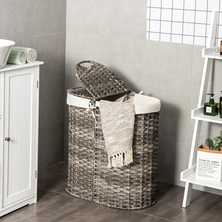 Rattanowy kosz na pranie dwukomorowy