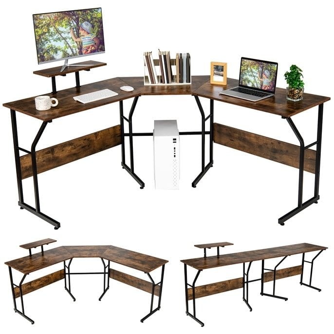 Biurko narożne z podstawką pod monitor 225 x 48 x 91 cm