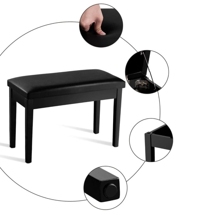 Drewniany długi taboret do pianina, z pełnego drewna i ekoskóry