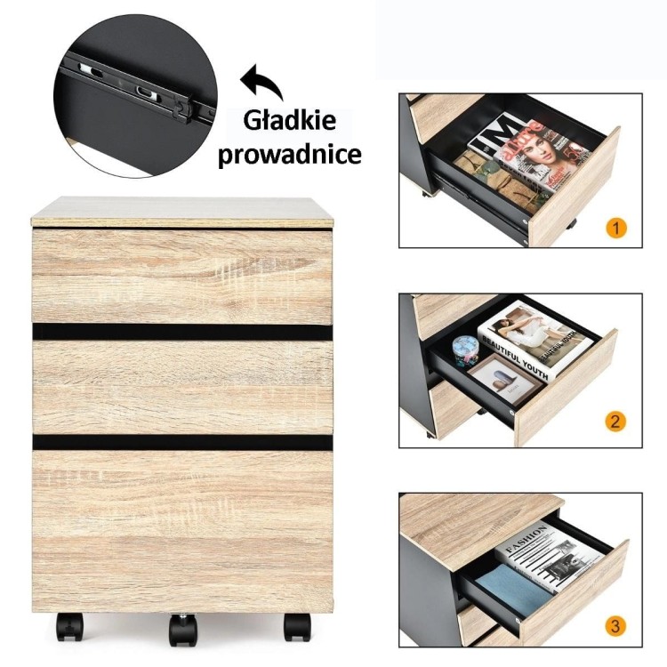 Mobilna szafka na dokumenty z 3 szufladami do biura 39 x 53 x 58 cm